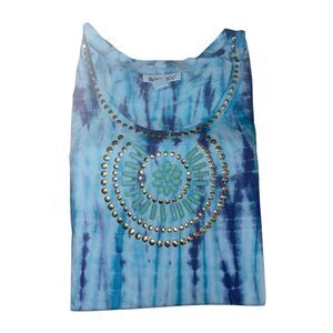 Roaman’s Women’s 2X Sleeveless Tie Dye Tank Top Blue Embellished Studded Beaded
